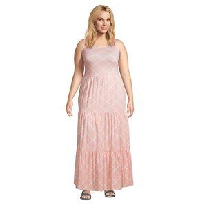 Size XL 18 LANDS' END‎ PEACH TIERED MAXI DRESS Summer Vacation Beach Plus Size